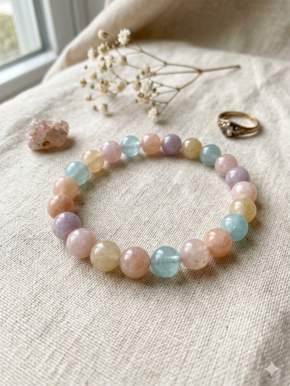 ✨ Beautiful 8 mm Pastel Morganite Beaded Stretch Bracelet ✨